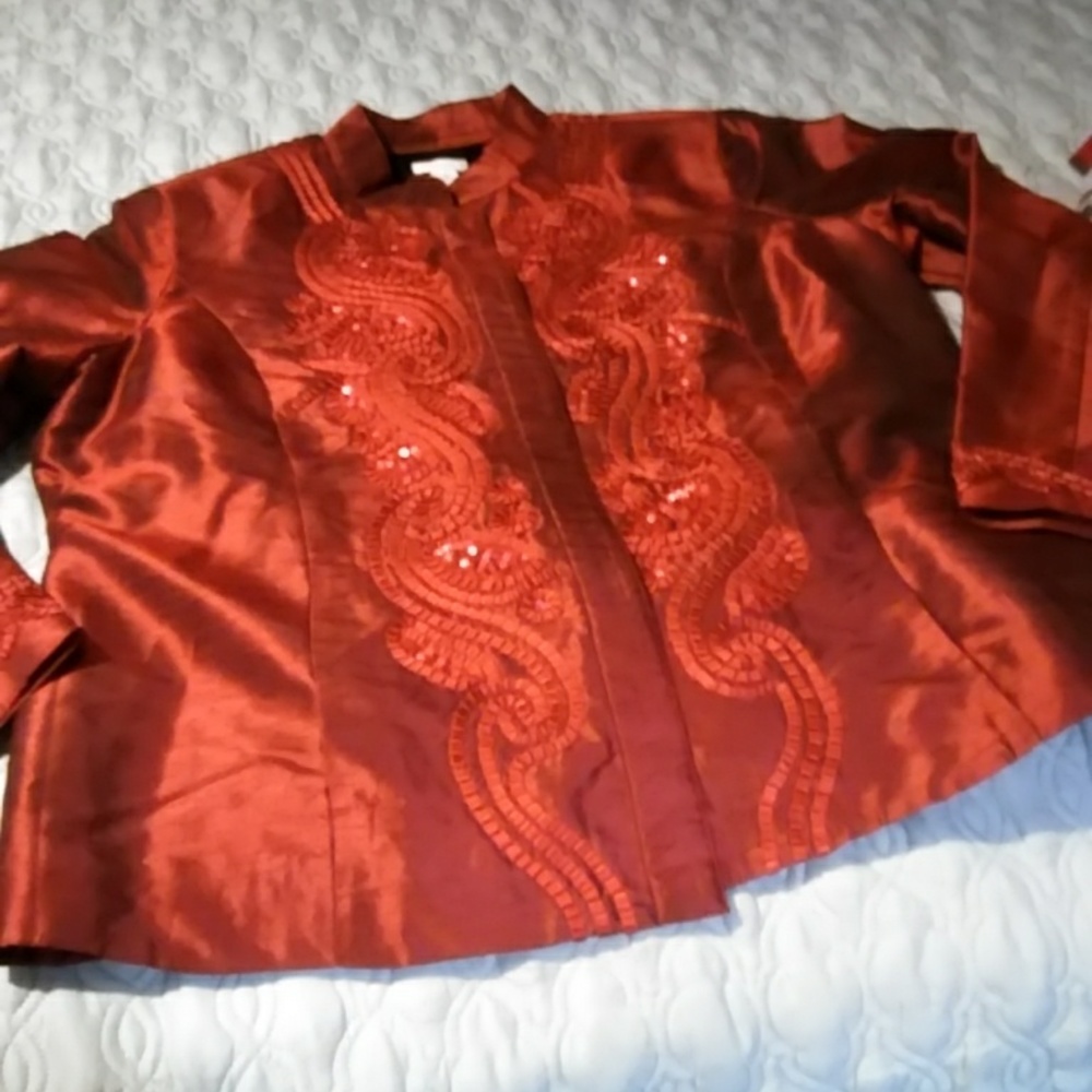 Chicos Red Sequinned Button Up Jacket - image 1